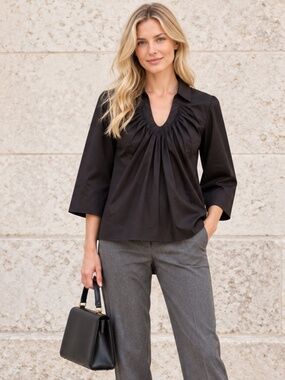 NWT | Harshman | Black Cotton Three Quarter Sleeves Blouse | Size XS